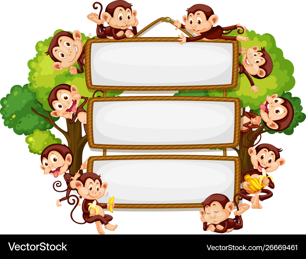 Frame design with many monkeys around border Frame design with many monkeys around border vector image