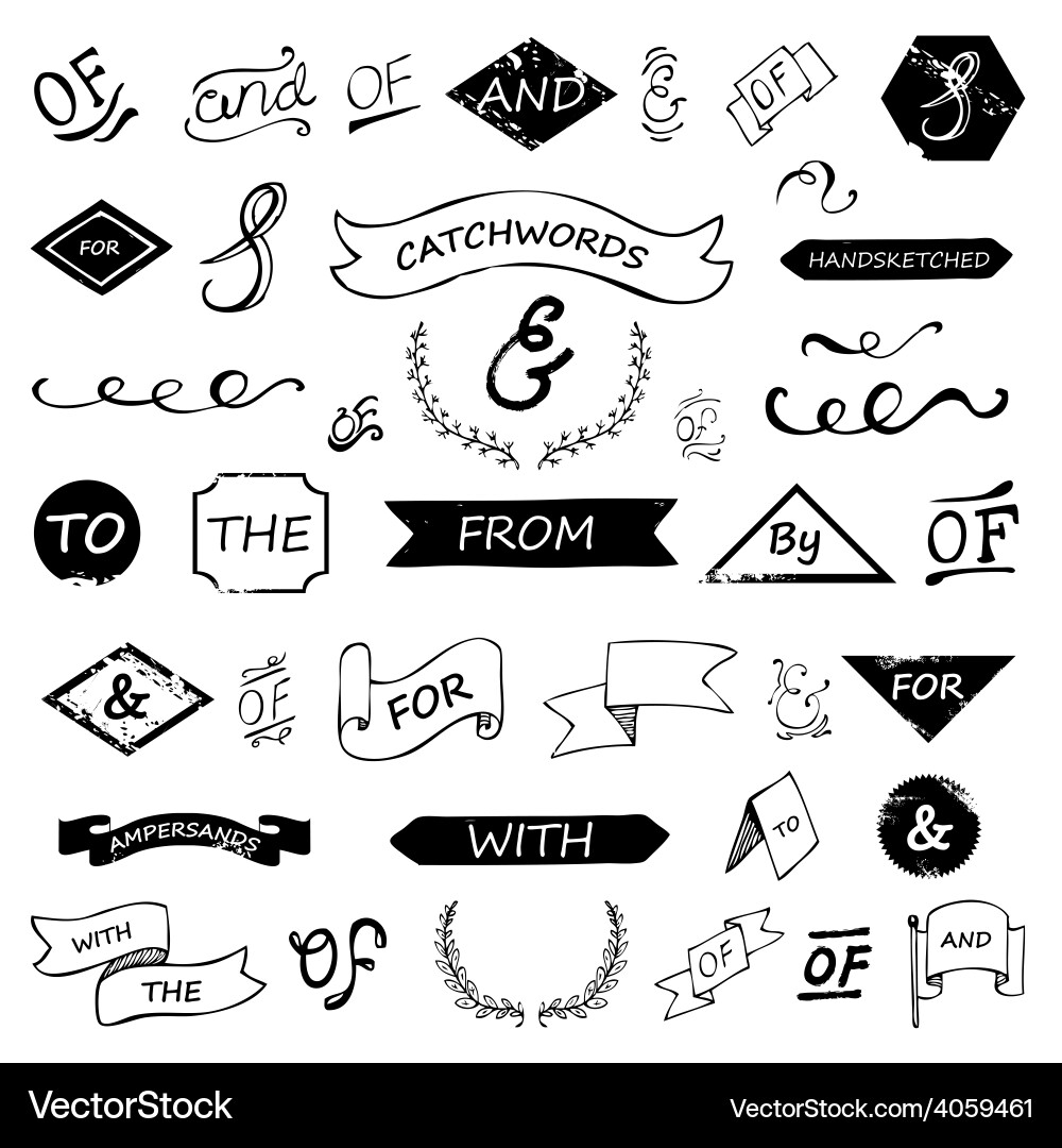 Hand Lettered Amperands & Script Vector Image