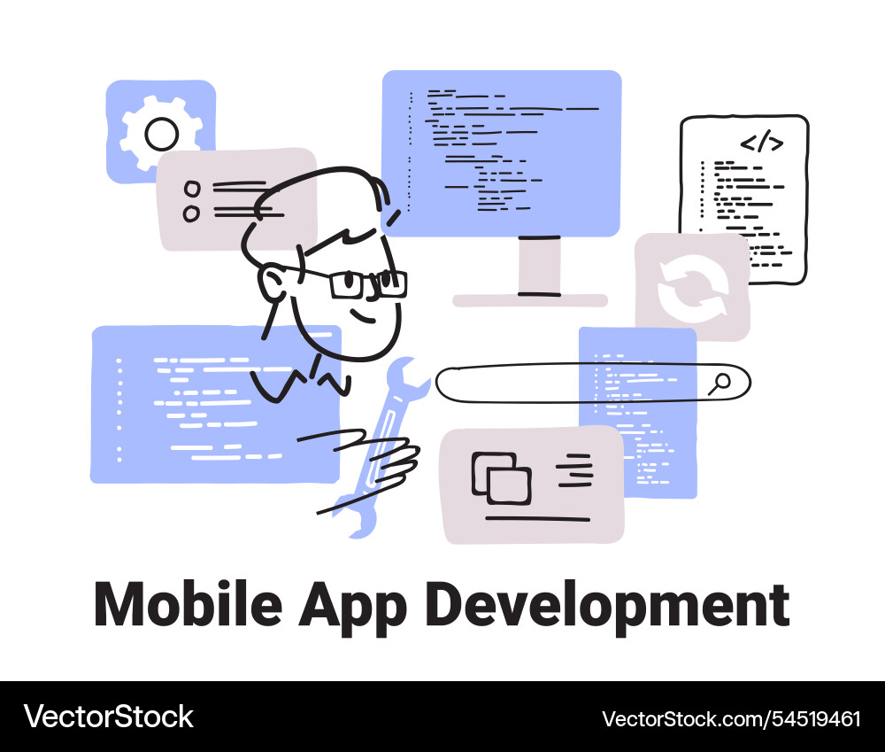 Mobile app development concept with programmer Mobile app development concept with programmer vector image