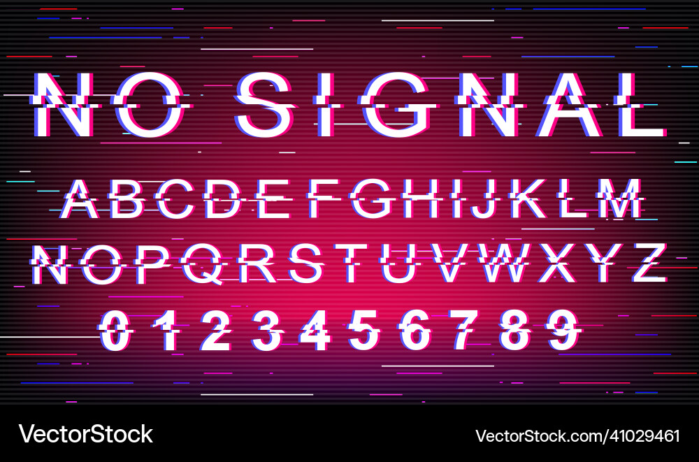 No signal glitch font template retro futuristic No signal glitch font template retro futuristic Vector Image