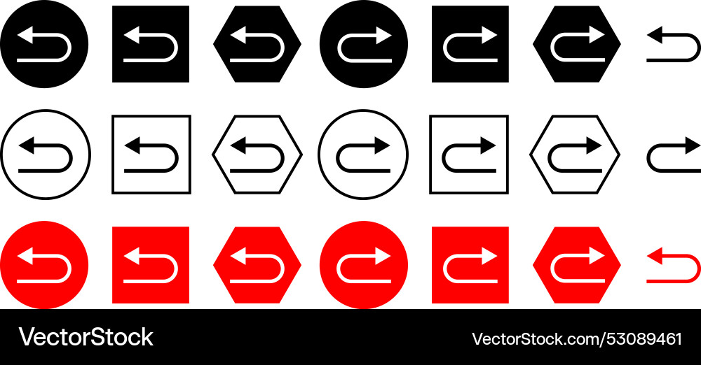 Set of circle rectangle polygon u turn arrow Vector Image