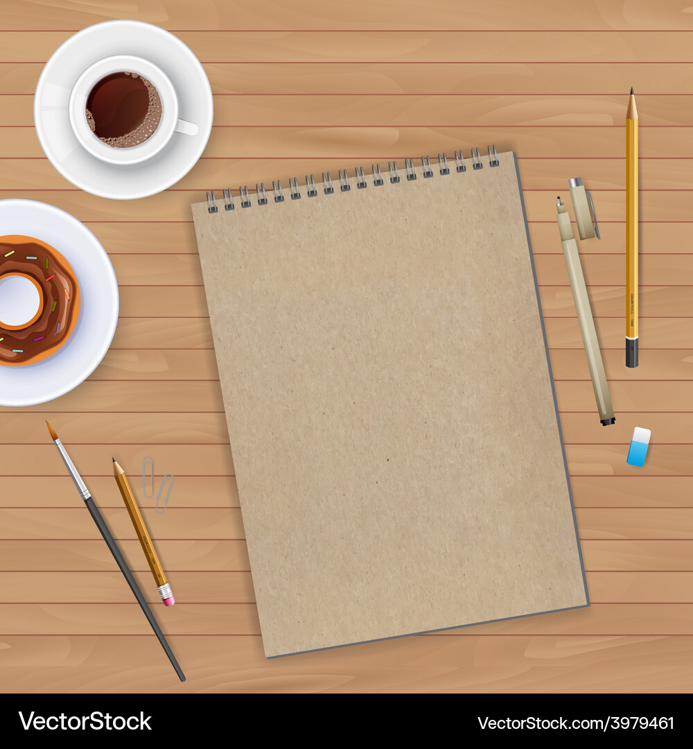 Workspace with notebook and coffee Vector Image