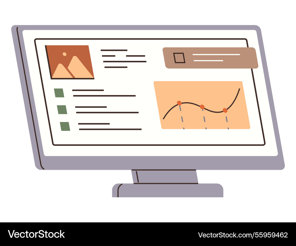 Computer monitor displaying graph task checklist Computer monitor displaying graph task checklist vector image