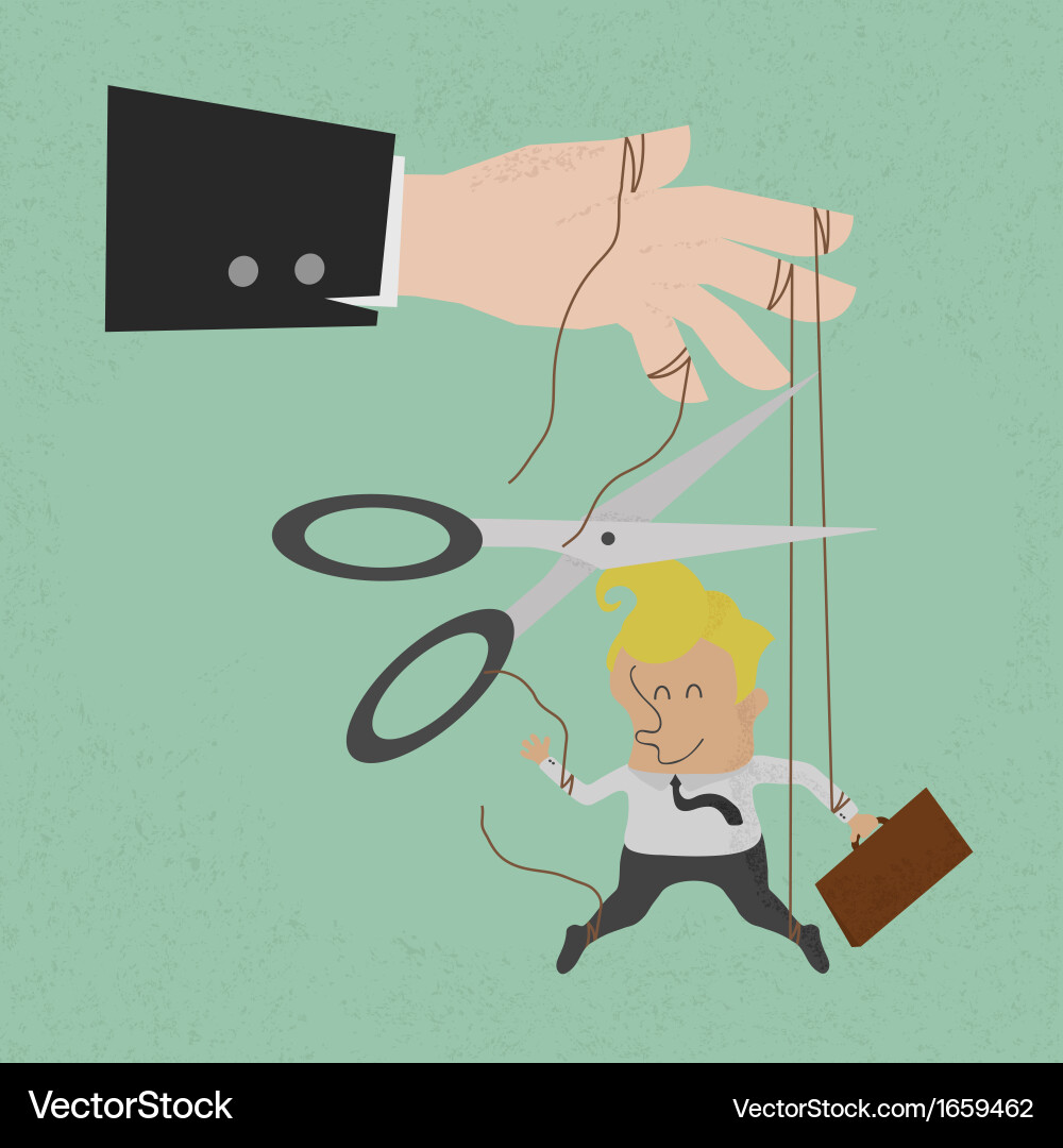 Cutting the strings of a business man puppet Vector Image