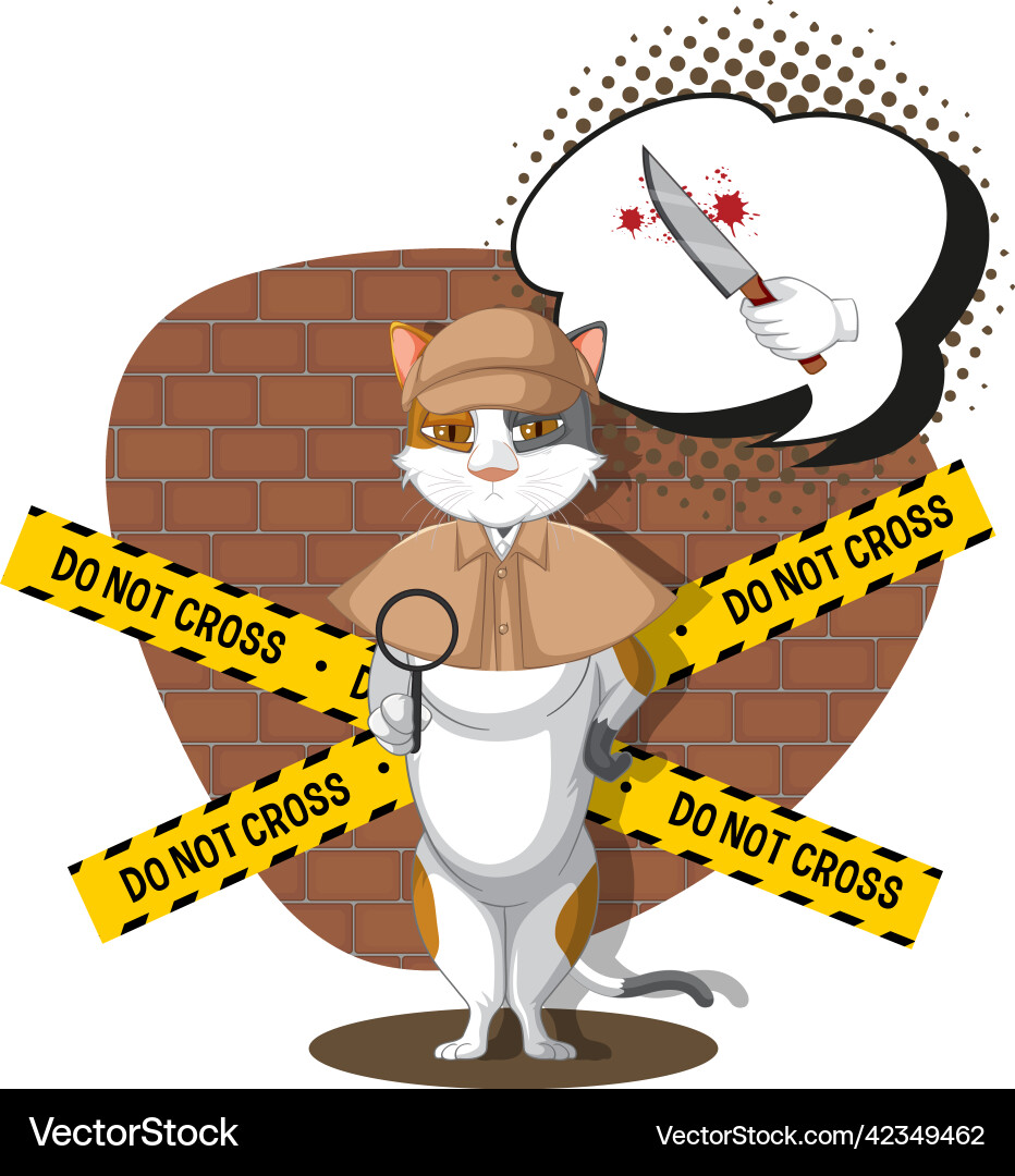 Detective cat looking for clues in template vector image