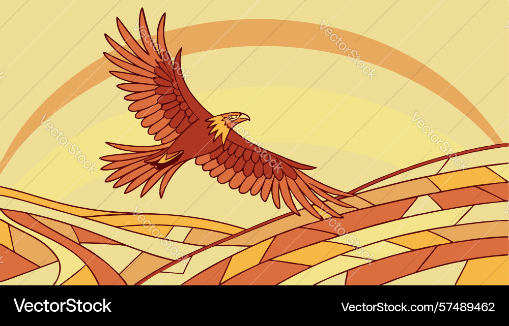 Dynamic phoenix in flight over abstract swirling Vector Image