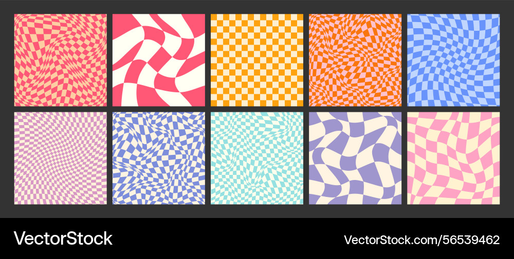 Groovy checkered pattern colorful distorted tiled Groovy checkered pattern colorful distorted tiled vector image