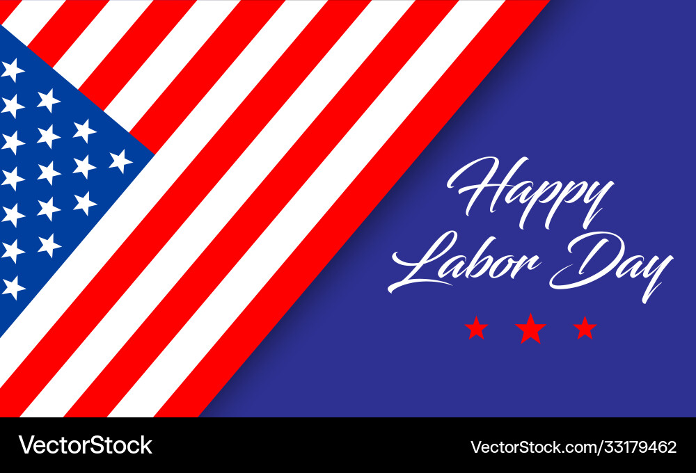 Happy labor day banner with text and american flag Vector Image