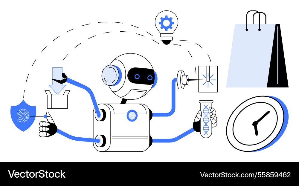 Multifunctional robot performing tasks Vector Image
