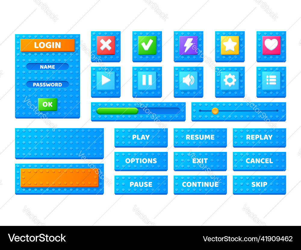 Set game menu elements block toy texture interface Set game menu elements block toy texture interface vector image