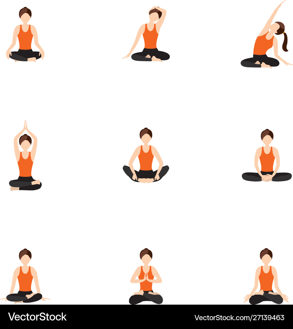 Basic and advanced seated yoga asanas set Vector Image