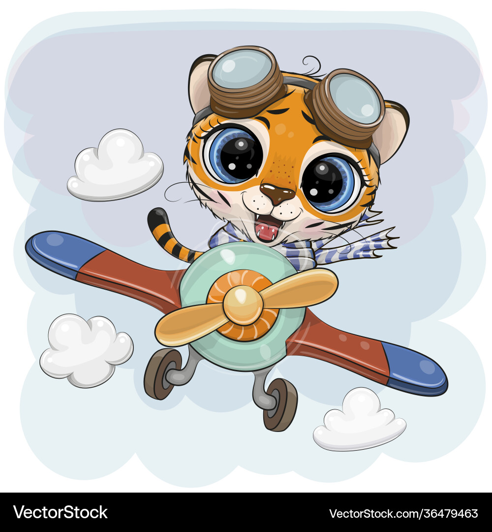 Cartoon tiger is flying on a plane Cartoon tiger is flying on a plane vector image