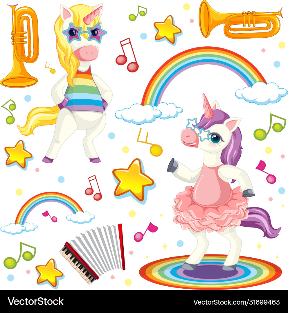 Colourful unicorn music theme Colourful unicorn music theme vector image