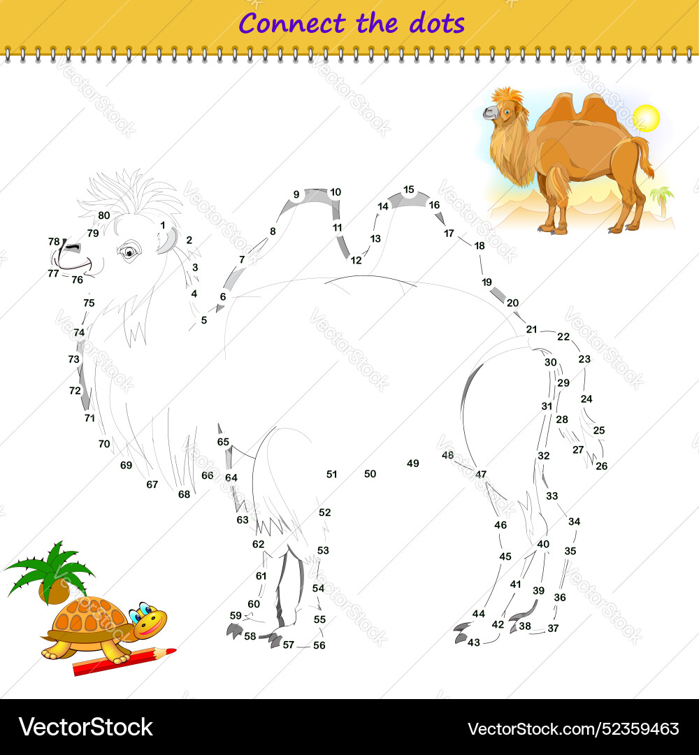 Connect the dots from 1 to 80 and draw camel Connect the dots from 1 to 80 and draw camel vector image