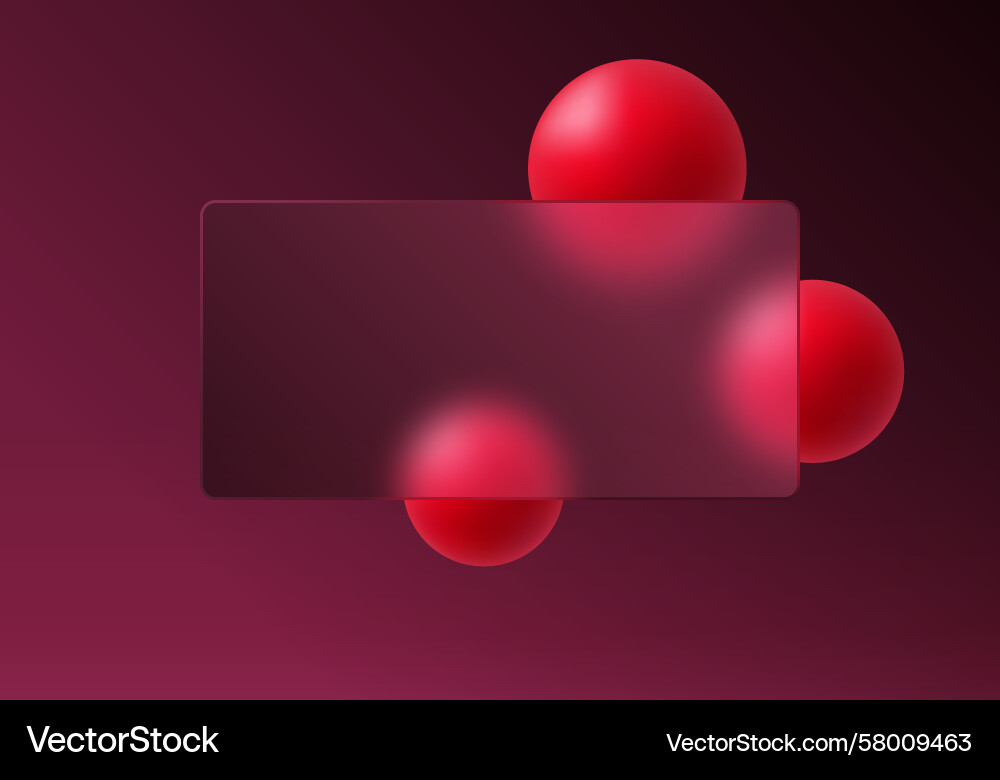 Glass morphism panel with ruby red glossy spheres Glass morphism panel with ruby red glossy spheres Vector Image