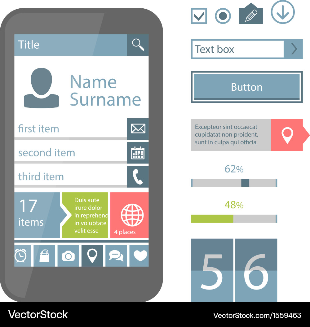 Mobile UI Elements - Flat Style vector image
