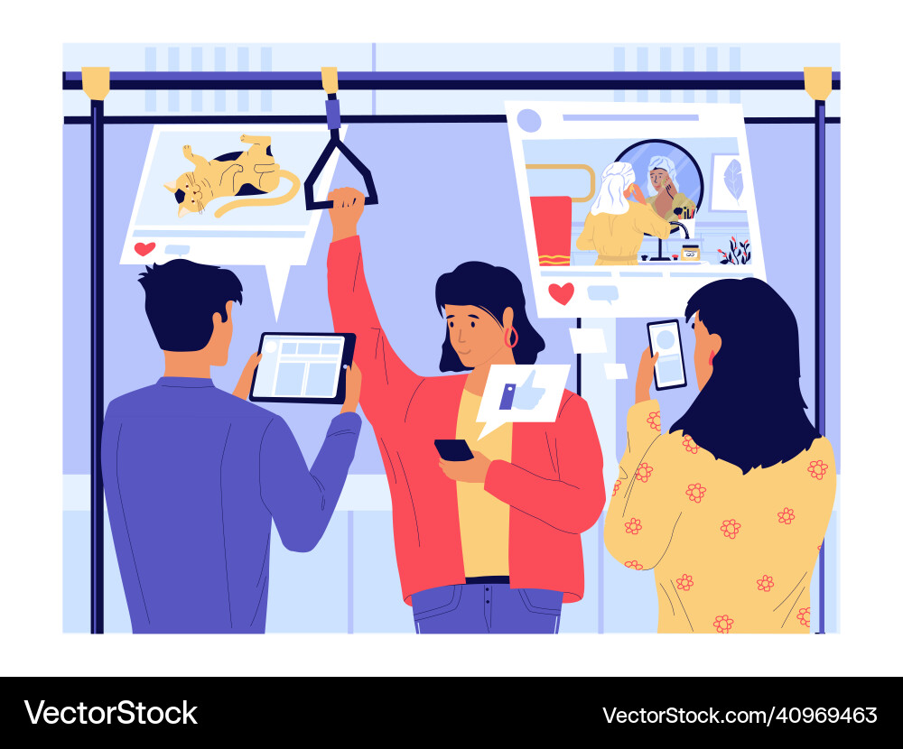 Phone addiction young cartoon people using Phone addiction young cartoon people using vector image