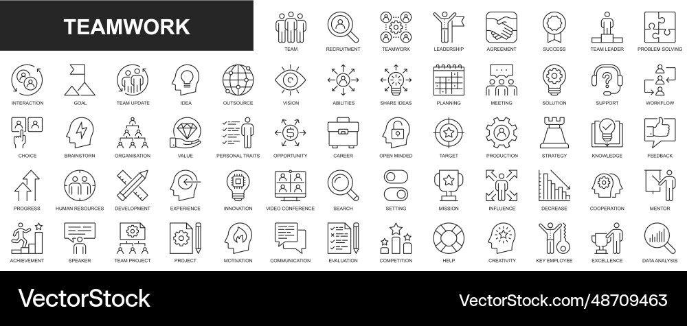 Teamwork web icons set in thin line design vector image