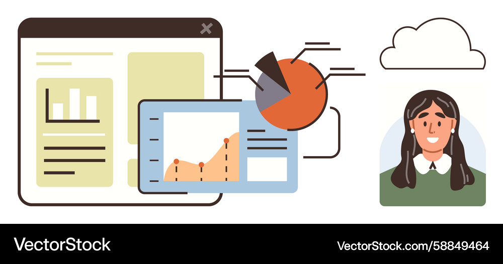 Data analysis dashboard with graphs and user Data analysis dashboard with graphs and user Vector Image