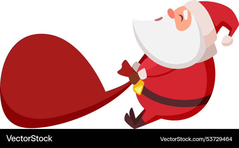 Santa Dragging Heavy Gift Sack Vector Image