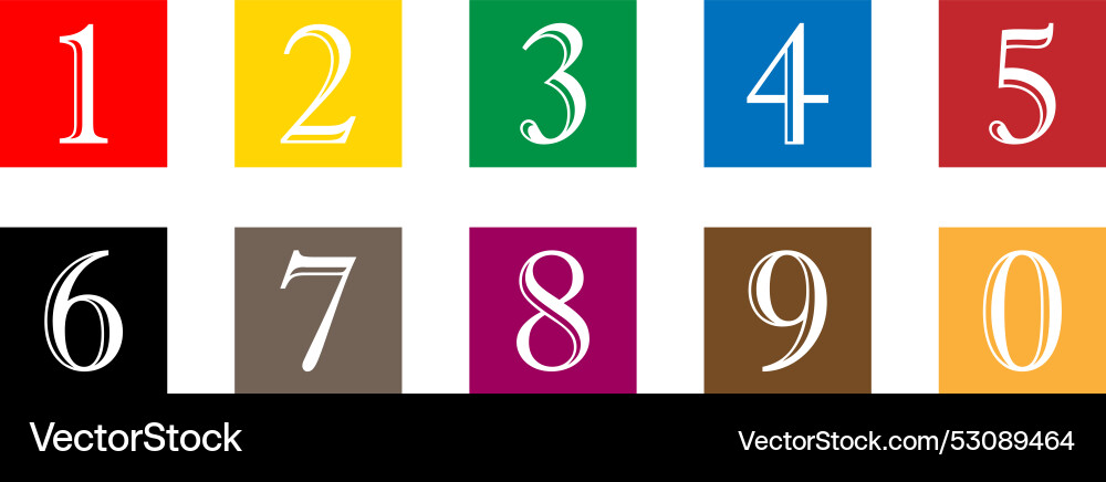 Set of 0 to 9 number symbol on rectangle Vector Image