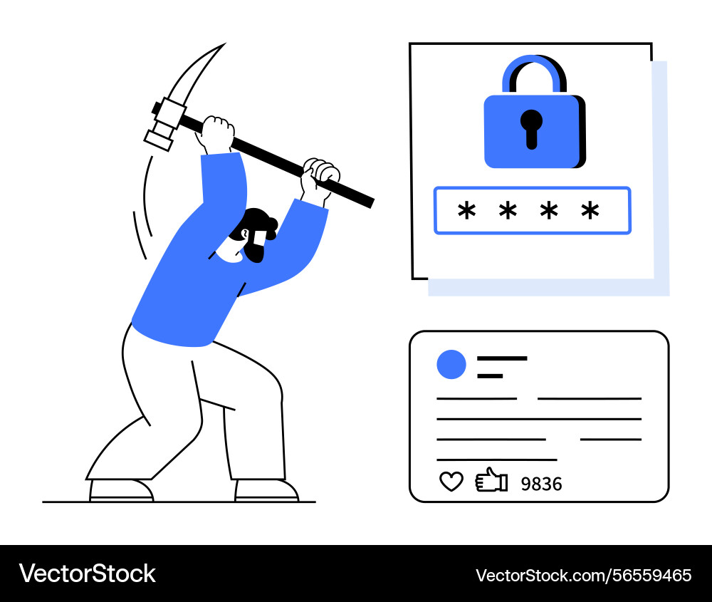 Cybersecurity threat concept with hacker breaking Cybersecurity threat concept with hacker breaking vector image