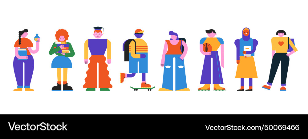 Collection of education students teenagers Collection of education students teenagers vector image