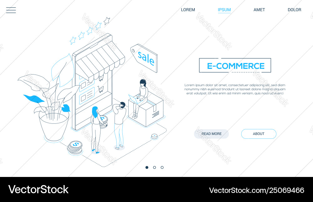 E-commerce - line design style isometric web E-commerce - line design style isometric web vector image