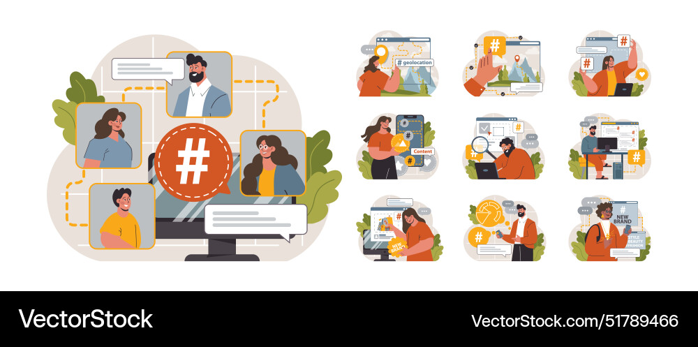 Hashtag set character using digital device Hashtag set character using digital device vector image