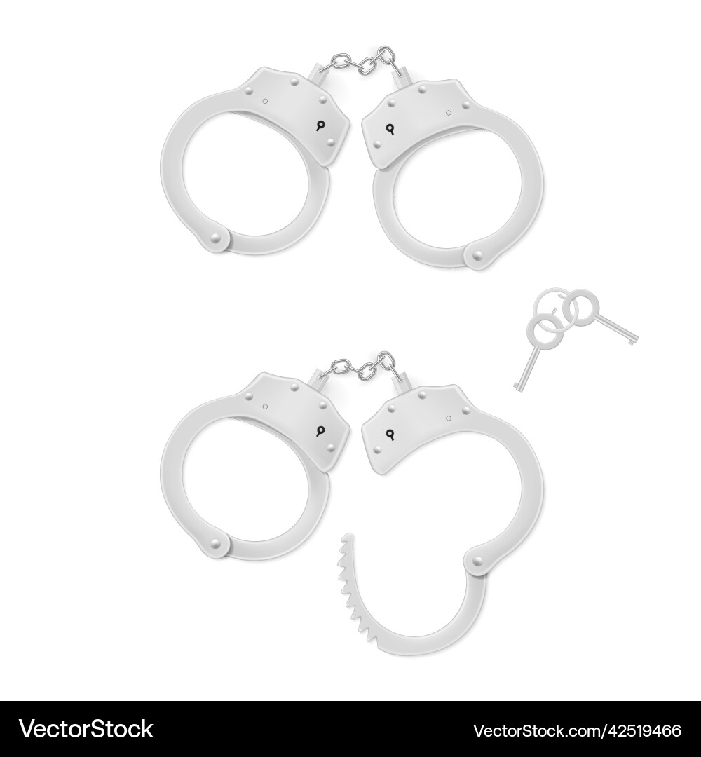 Metallic open and closed handcuffs with keys set Metallic open and closed handcuffs with keys set vector image