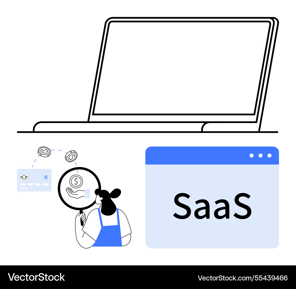 Saas application concept with laptop user Saas application concept with laptop user Vector Image