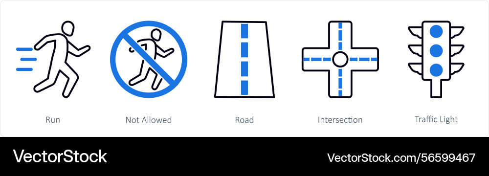 A set of 5 running icons as run not allowed road Vector Image