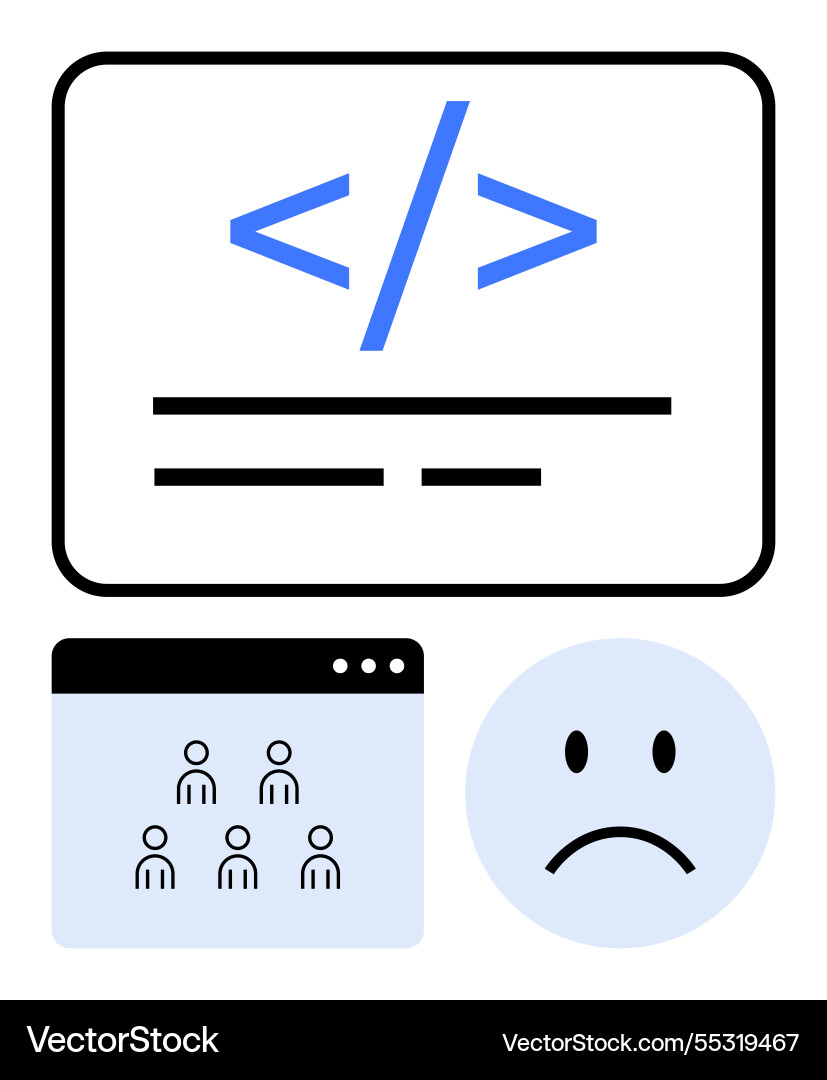 Coding interface team collaboration and sad face Coding interface team collaboration and sad face vector image