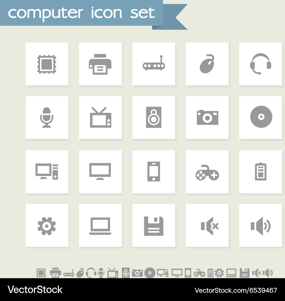 Computer icon set simple flat buttons vector image