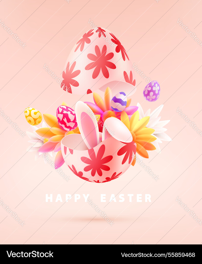3d easter poster design big open egg with flowers Vector Image
