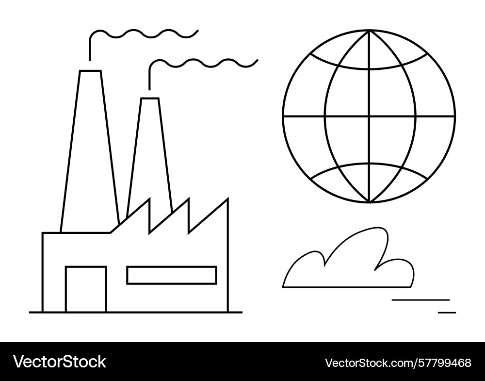 Factory emissions with globe and cloud symbolizing Vector Image