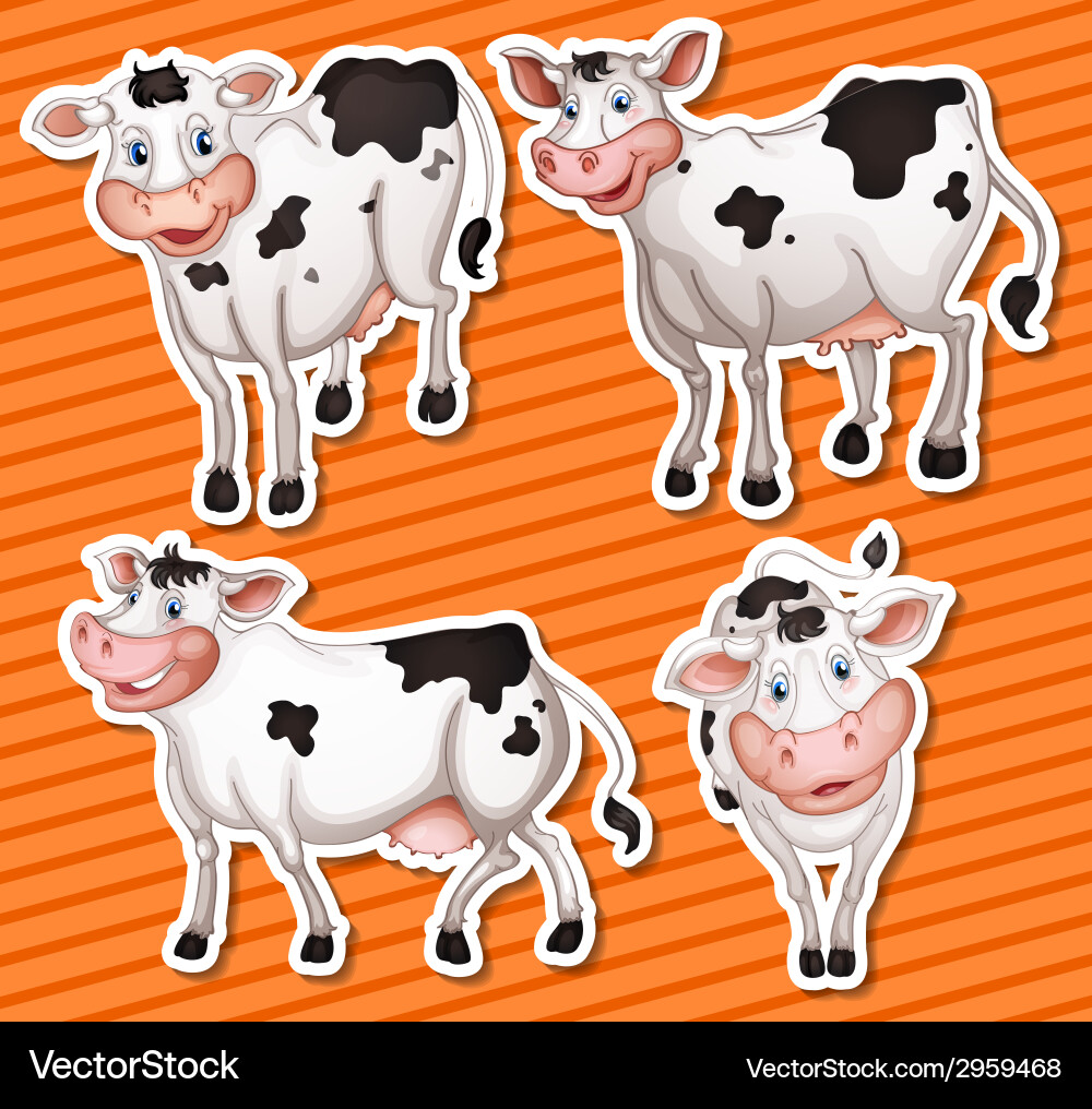 Group of Cows in a Field Vector Image