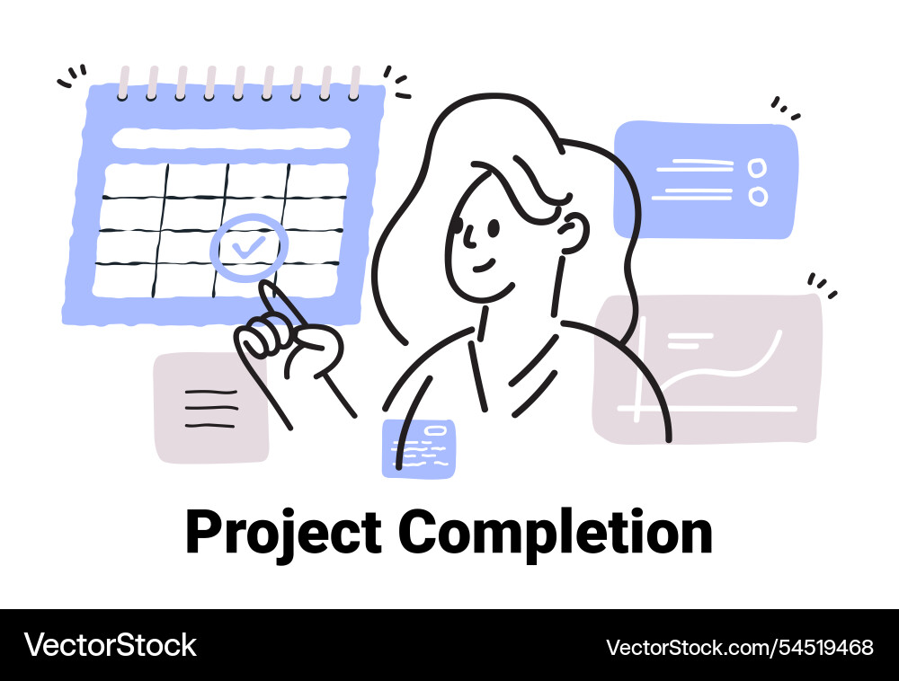 Project completion concept with person pointing Project completion concept with person pointing vector image