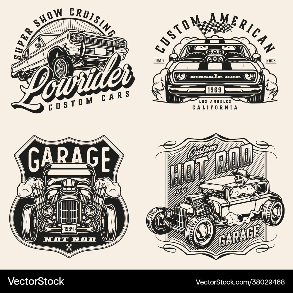 Retro custom cars vintage prints Retro custom cars vintage prints vector image
