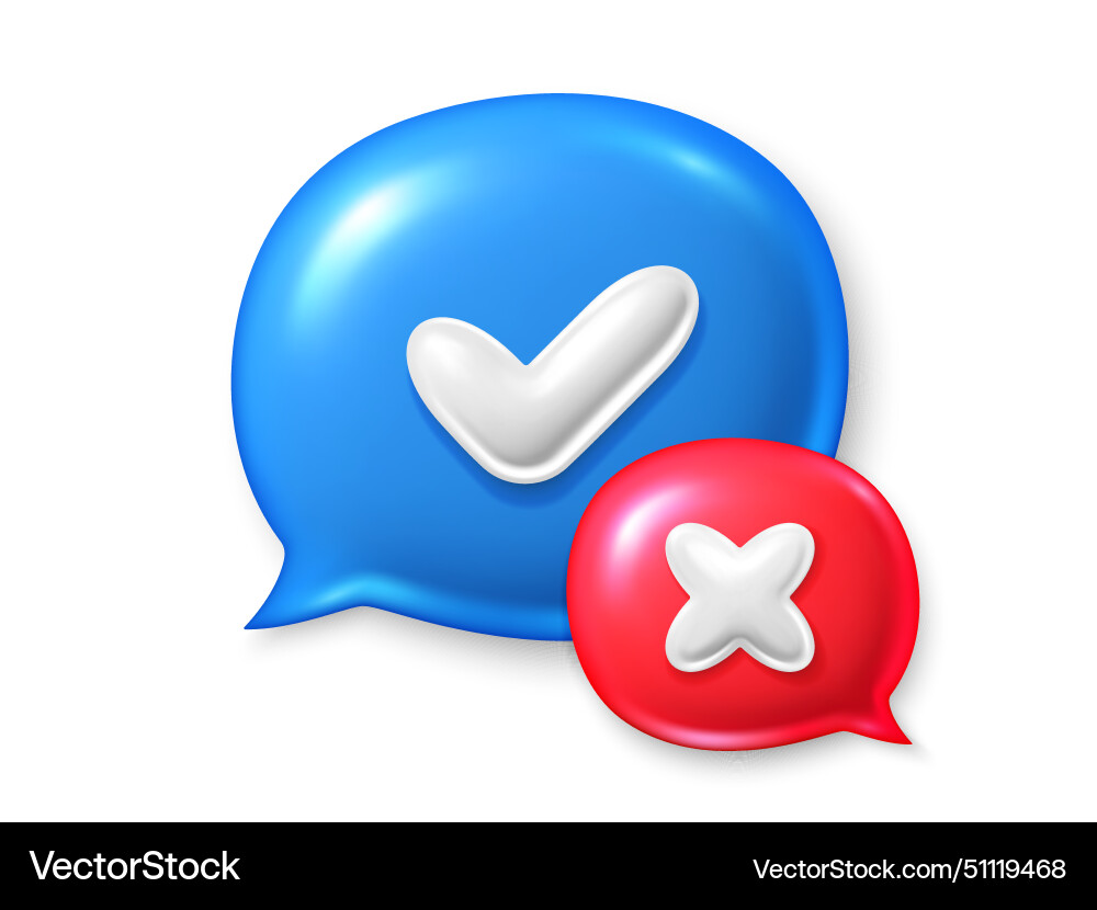 Right and wrong 3d speech bubbles quiz answer Right and wrong 3d speech bubbles quiz answer vector image