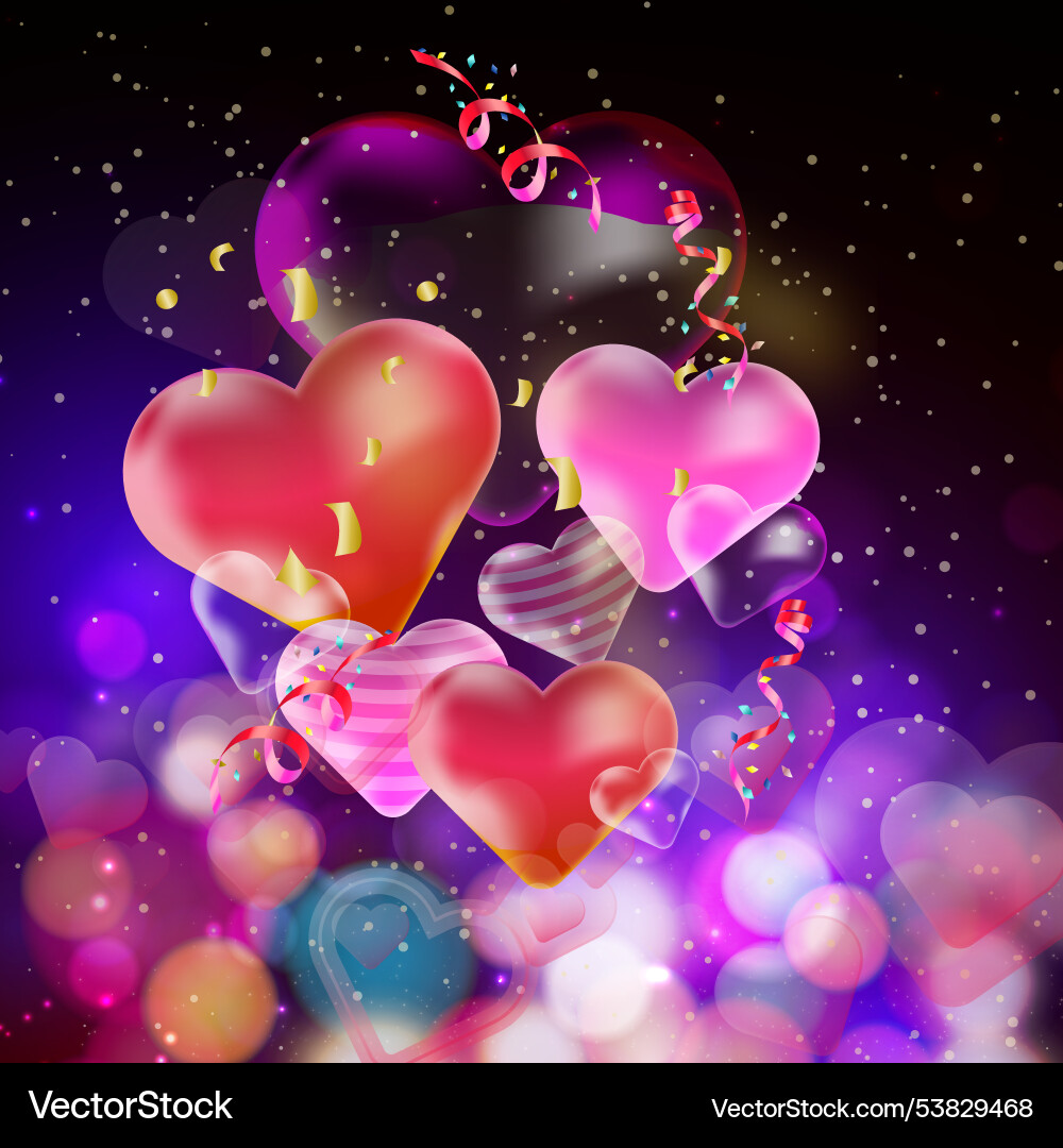 Square banner heart shape with bokeh abstract Vector Image