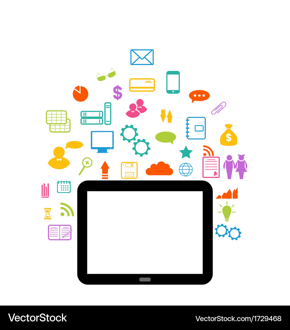 Virtual world with tablet computer set infographic Vector Image
