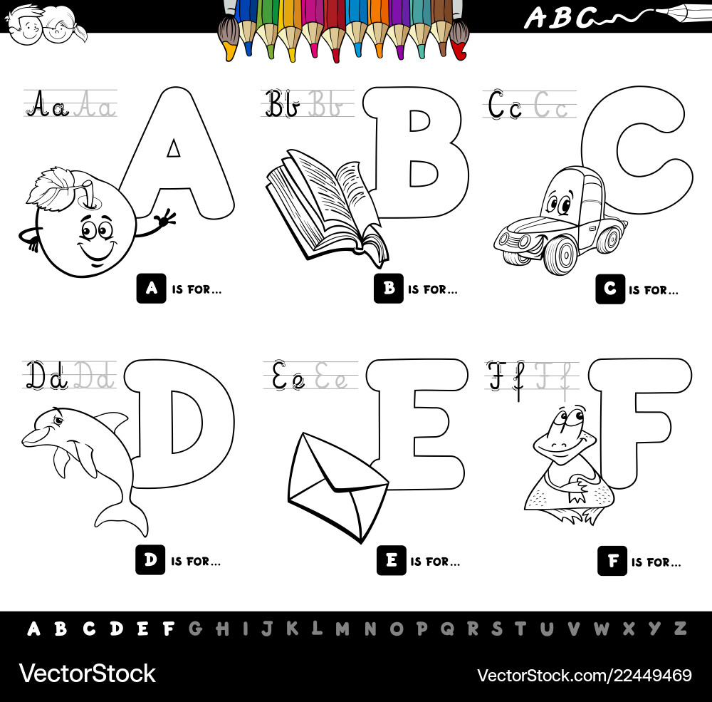 Educational alphabet letters coloring book Educational alphabet letters coloring book vector image
