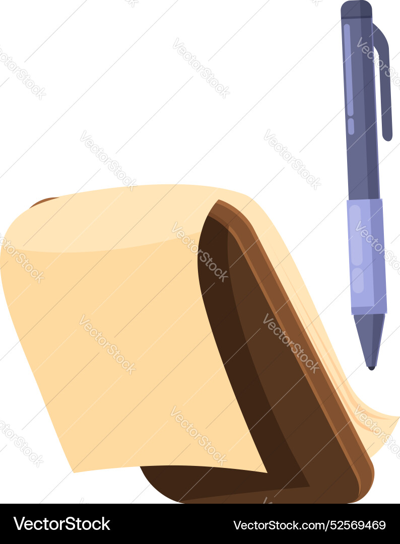 Notebook with blank page and pen for writing down Notebook with blank page and pen for writing down vector image