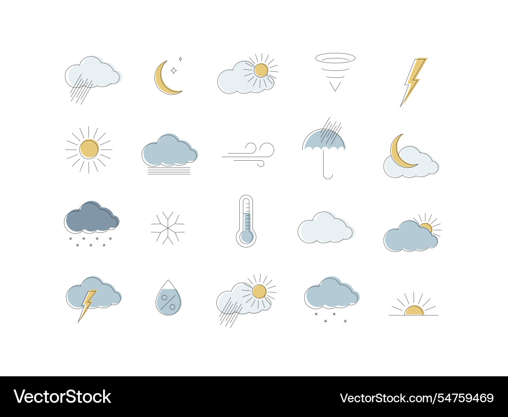 Weather app icons linear style with color Weather app icons linear style with color vector image