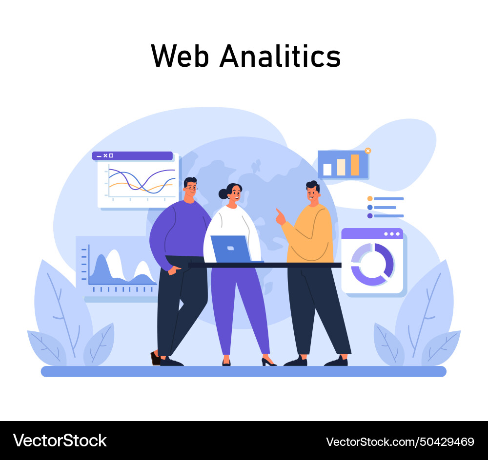 Web analytics highlighted team of three Web analytics highlighted team of three vector image