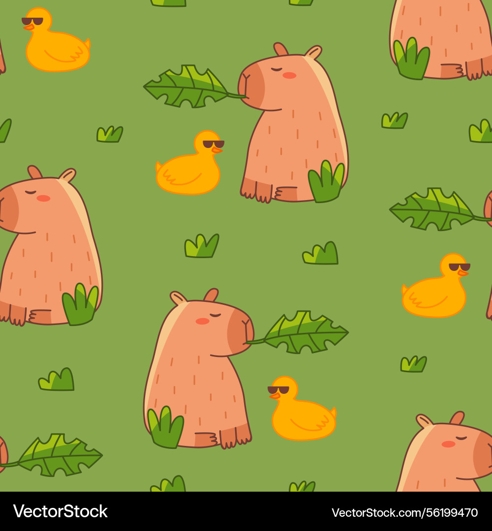 Capybara and duck seamless pattern Capybara and duck seamless pattern Vector Image