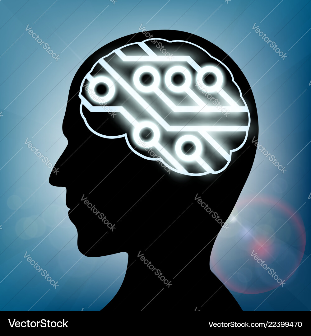 Computer circuit inside the human head Royalty Free Vector