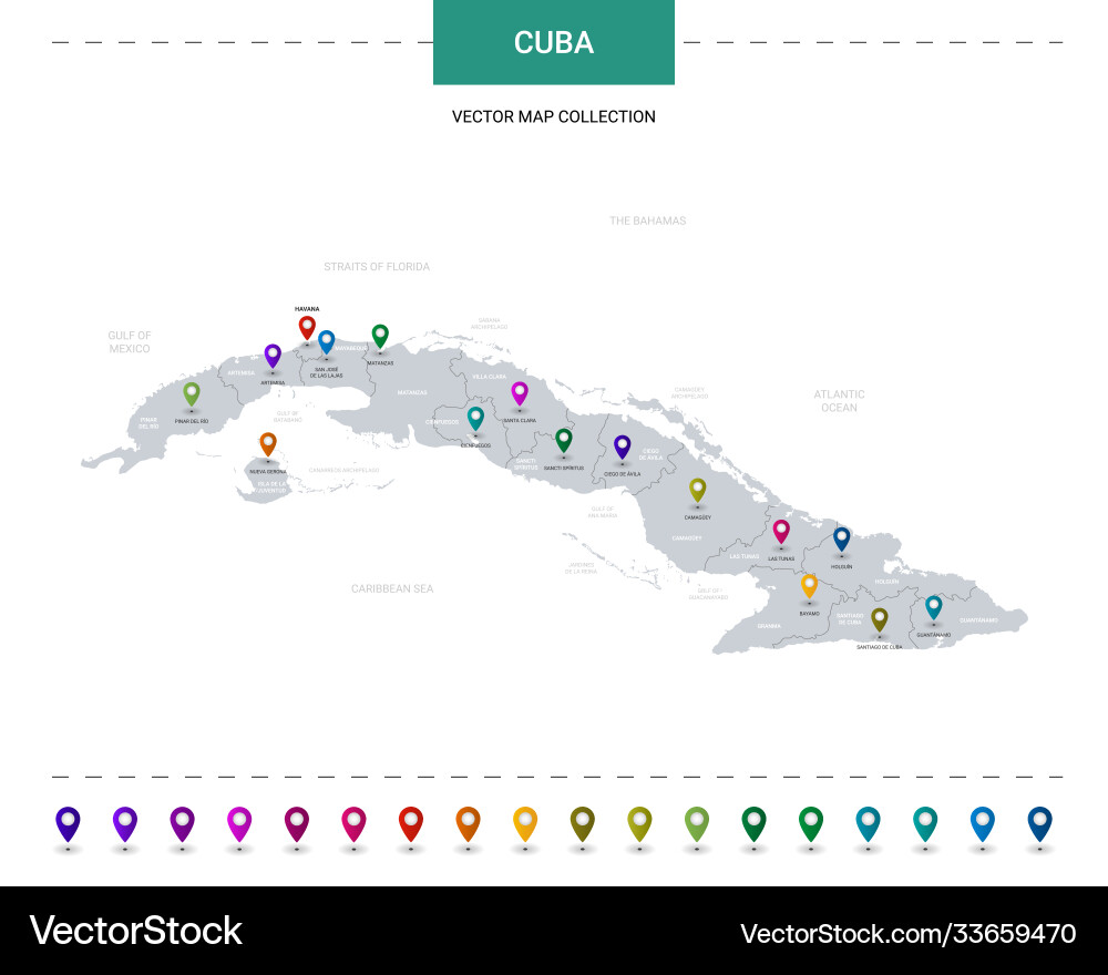 Cuba map with location pointer marks infographic Cuba map with location pointer marks infographic vector image