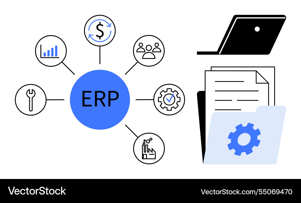 Enterprise resource planning system with key Enterprise resource planning system with key vector image